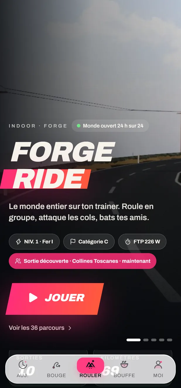L’onglet Rouler, qui ouvre le jeu FORGE Ride